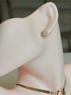 Gold Snowflake CZ Stud Earrings